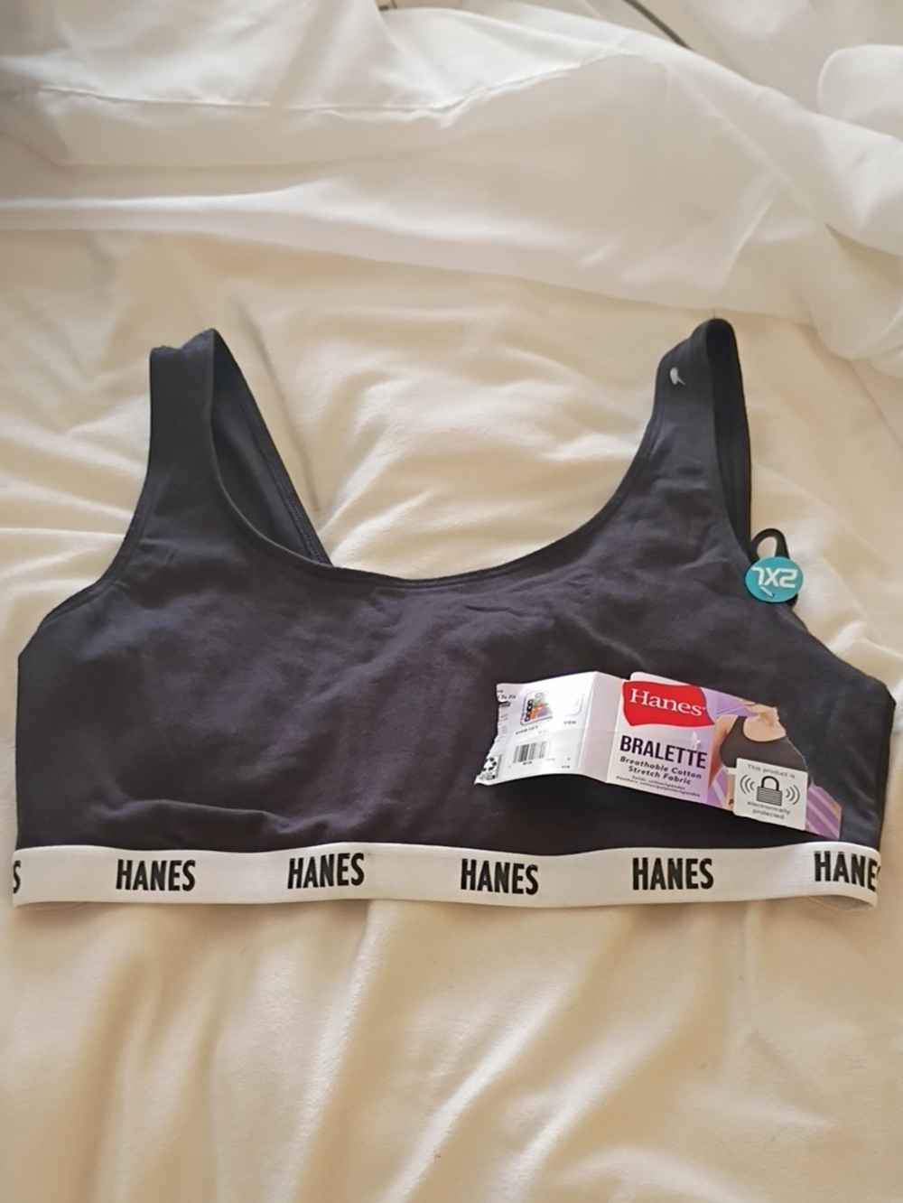 Hanes Black Bralette with White Branded Elastic
